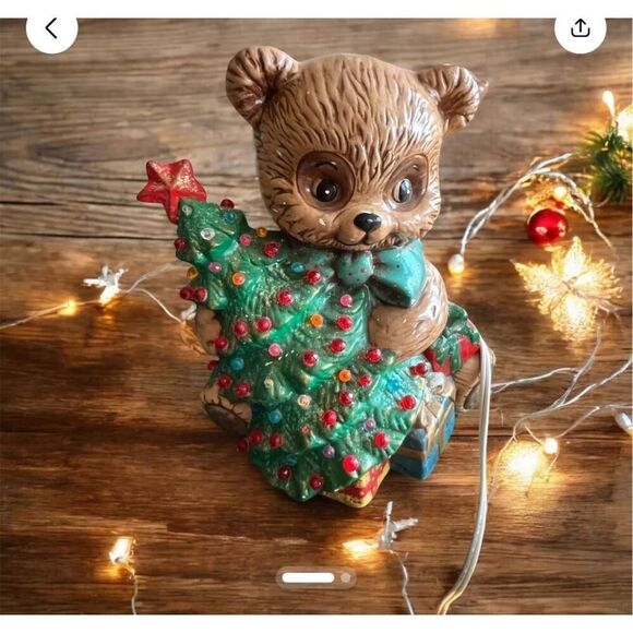Mceramic bear holding light up ceramic tree with bulbs vintage christmas decor k - Picture 1 of 1